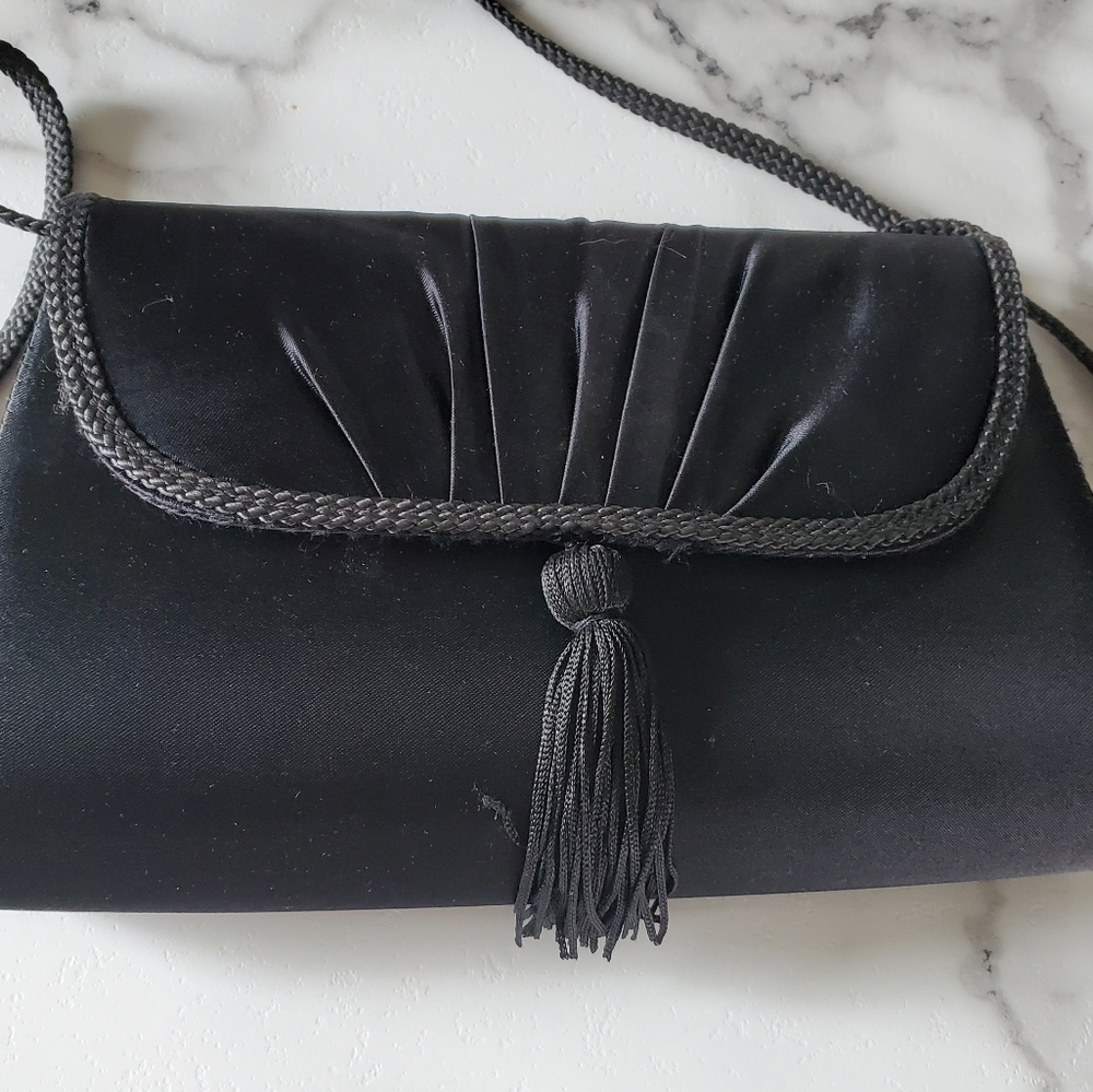 La Regale  Black Satin Evening Bag with Tassel - Picture 10 of 14